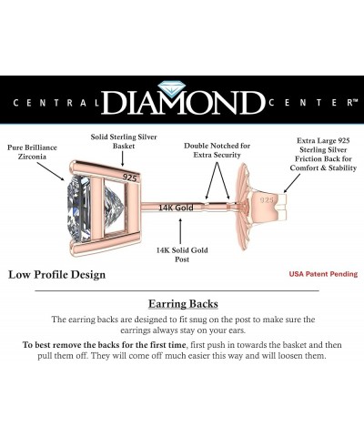 14K Gold Posts & Sterling Silver Princess Cut CZ Stud Earrings w/Pure Brilliance Zirconia, 1.50-4.00ctw 14k gold post & sterl...