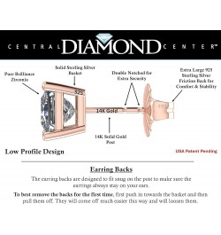 14K Gold Posts & Sterling Silver Princess Cut CZ Stud Earrings w/Pure Brilliance Zirconia, 1.50-4.00ctw 14k gold post & sterl...