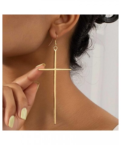 Vintage Cross Dangle Earrings Large Cross Drop Earrings Gold Retro Cross Stud Earrings Big Cross Hook Earrings Jewelry for Wo...