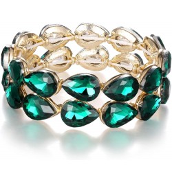 Wedding Bridal Elegant Crystal Double Row Teardrop Cluster Stretch Bangle Bracelet for Bride Emerald Color Gold-Tone $11.75 B...