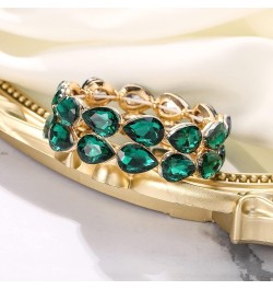 Wedding Bridal Elegant Crystal Double Row Teardrop Cluster Stretch Bangle Bracelet for Bride Emerald Color Gold-Tone $11.75 B...