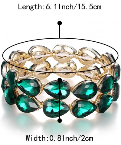 Wedding Bridal Elegant Crystal Double Row Teardrop Cluster Stretch Bangle Bracelet for Bride Emerald Color Gold-Tone $11.75 B...