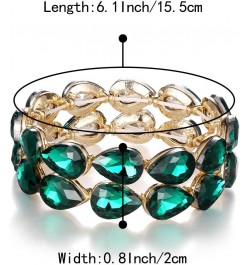 Wedding Bridal Elegant Crystal Double Row Teardrop Cluster Stretch Bangle Bracelet for Bride Emerald Color Gold-Tone $11.75 B...