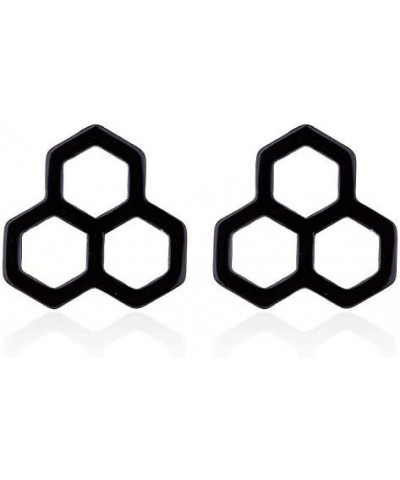 Stainless Steel Tiny Hexagon Honeycomb Bee Hive Post Stud Earrings black $8.04 Earrings