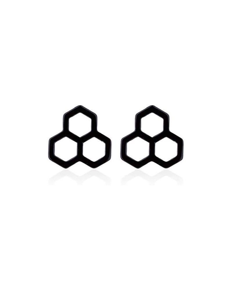 Stainless Steel Tiny Hexagon Honeycomb Bee Hive Post Stud Earrings black $8.04 Earrings