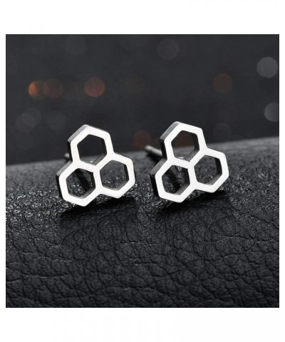 Stainless Steel Tiny Hexagon Honeycomb Bee Hive Post Stud Earrings black $8.04 Earrings