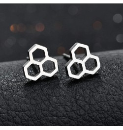 Stainless Steel Tiny Hexagon Honeycomb Bee Hive Post Stud Earrings black $8.04 Earrings