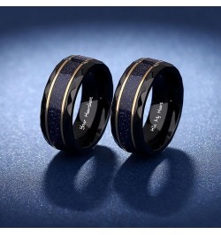 Engraved Blue Sandstone Promise Rings Set for Couples - Hexagon-Cut Matching Black Engagement Bands - His and Her Custom Ring...