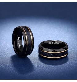 Engraved Blue Sandstone Promise Rings Set for Couples - Hexagon-Cut Matching Black Engagement Bands - His and Her Custom Ring...