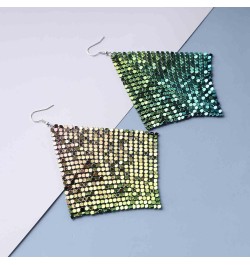 Vintage Metal Mesh Earrings Grid Sequins Dangle Earrings Long Tassel Sequins Drop Earrings Lightweight Mesh Hook Earrings Jew...