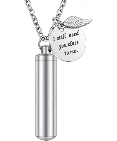 Cylinder Cremation Jewelry Urn Necklace for Ashes Memorial Ashes Necklace with Angel Wing Charm Memorial Keepsake for Pet Hum...