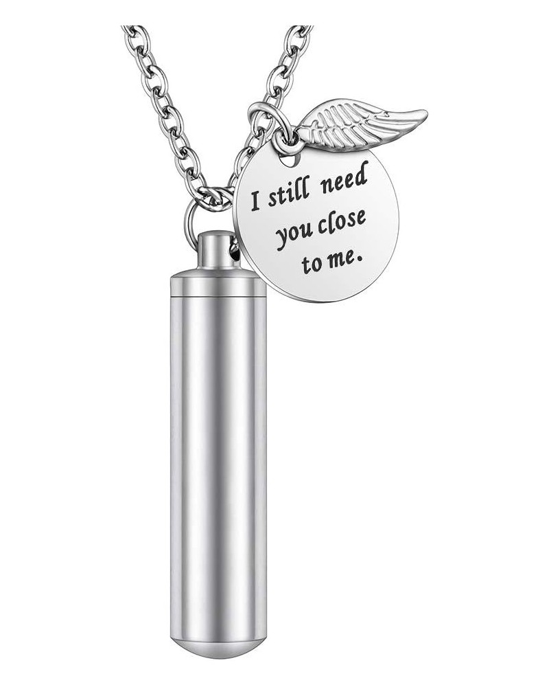 Cylinder Cremation Jewelry Urn Necklace for Ashes Memorial Ashes Necklace with Angel Wing Charm Memorial Keepsake for Pet Hum...