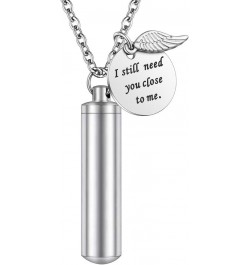 Cylinder Cremation Jewelry Urn Necklace for Ashes Memorial Ashes Necklace with Angel Wing Charm Memorial Keepsake for Pet Hum...