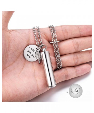 Cylinder Cremation Jewelry Urn Necklace for Ashes Memorial Ashes Necklace with Angel Wing Charm Memorial Keepsake for Pet Hum...