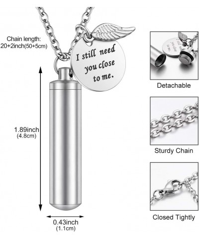 Cylinder Cremation Jewelry Urn Necklace for Ashes Memorial Ashes Necklace with Angel Wing Charm Memorial Keepsake for Pet Hum...