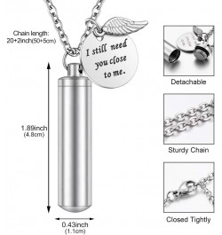 Cylinder Cremation Jewelry Urn Necklace for Ashes Memorial Ashes Necklace with Angel Wing Charm Memorial Keepsake for Pet Hum...