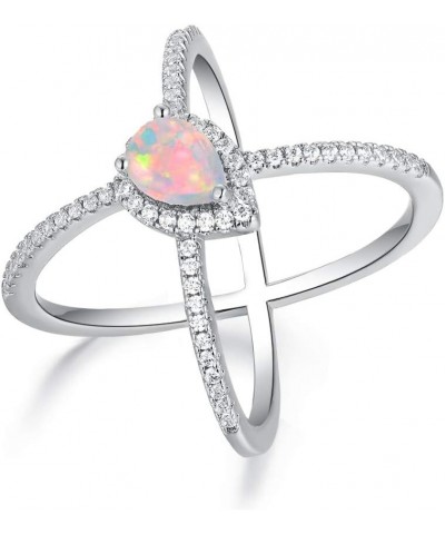 18K White Gold/Rose Gold Plated Pear Opal Crossover X Ring for Women White Gold $8.90 Rings