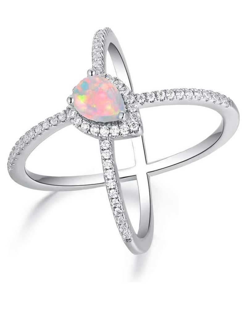 18K White Gold/Rose Gold Plated Pear Opal Crossover X Ring for Women White Gold $8.90 Rings