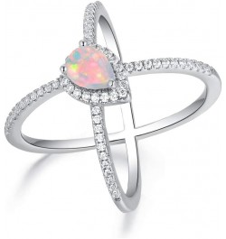 18K White Gold/Rose Gold Plated Pear Opal Crossover X Ring for Women White Gold $8.90 Rings