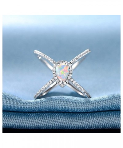 18K White Gold/Rose Gold Plated Pear Opal Crossover X Ring for Women White Gold $8.90 Rings