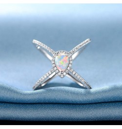 18K White Gold/Rose Gold Plated Pear Opal Crossover X Ring for Women White Gold $8.90 Rings