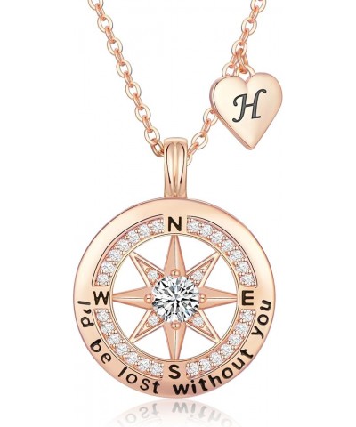 Initial Compass Necklace for Women, Initial Necklaces for Gifts for Women Wife Girlfriend on Anniversary Birthday Mothers Day...