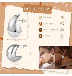 Chunky Gold Hoop Earrings for Women 18K Real Gold Plated Teardrop Earrings for Women Girls Hypoallergenic Lightweight Drop Ho...