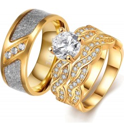 Couple Rings Matching Ring 1.5ct CZ Gold Plated Women Wedding Ring Sets for Him and Her His Her Ring Sets Gold women's size 1...