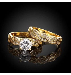 Couple Rings Matching Ring 1.5ct CZ Gold Plated Women Wedding Ring Sets for Him and Her His Her Ring Sets Gold women's size 1...