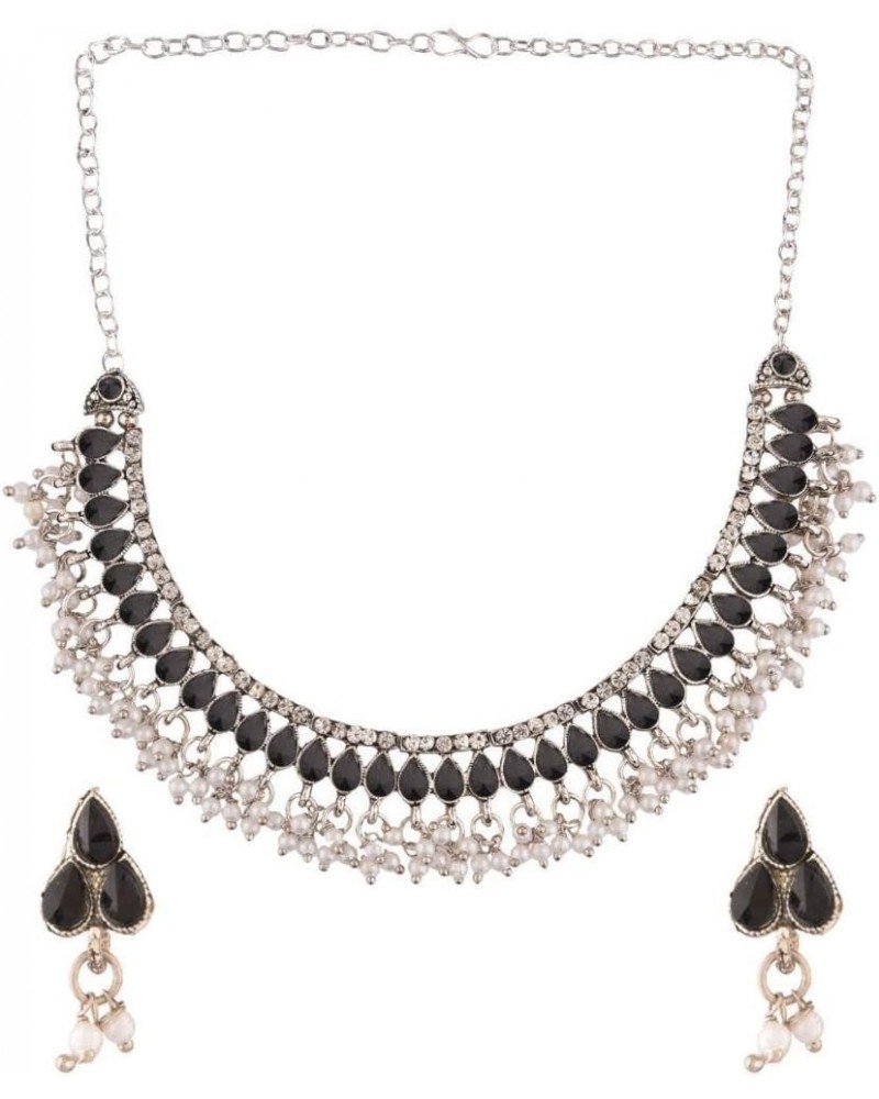 Boho Indian Oxidized Faux Pearl Beaded Vintage Tribal Statement Choker Necklace Earrings Jewelry Set Black $11.04 Jewelry Sets