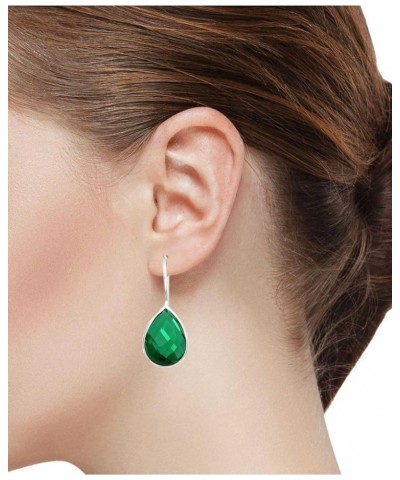 925 Sterling Silver Statement Fixed Wire Earring for Women Pear Gemstone Handmade Jewelry for Gift (98561_E) Emerald Simulate...