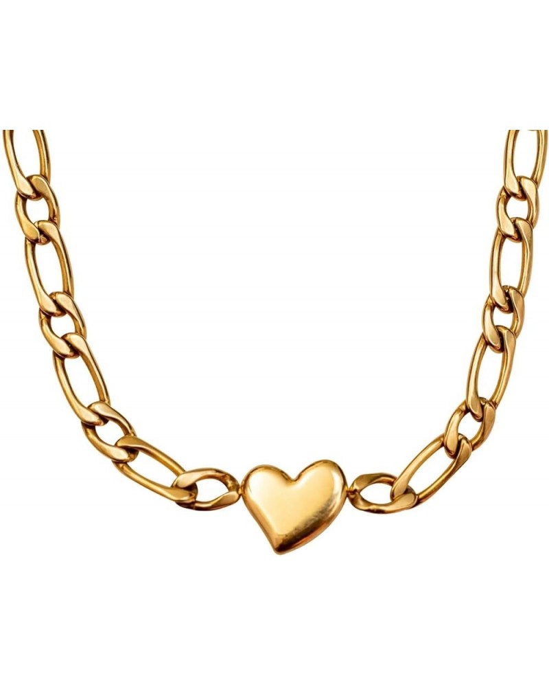 Gold Heart Choker Necklace for Women,18k Chunky Gold Plated Necklace Stainless Steel Heart Jewelry Chunky Chain Choker Collar...