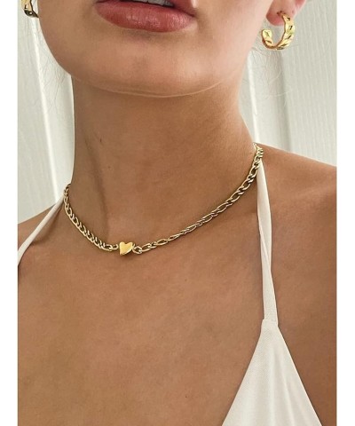 Gold Heart Choker Necklace for Women,18k Chunky Gold Plated Necklace Stainless Steel Heart Jewelry Chunky Chain Choker Collar...