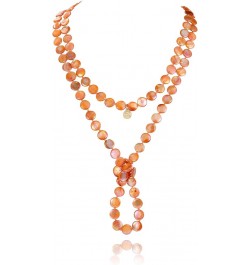 Flat Round Coin Shell Beads Long Knotted Necklace Natural Mother of Pearl Handmade Jewelry For Women S-Orange $9.24 Necklaces