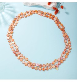 Flat Round Coin Shell Beads Long Knotted Necklace Natural Mother of Pearl Handmade Jewelry For Women S-Orange $9.24 Necklaces