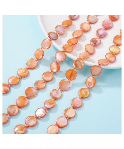 Flat Round Coin Shell Beads Long Knotted Necklace Natural Mother of Pearl Handmade Jewelry For Women S-Orange $9.24 Necklaces