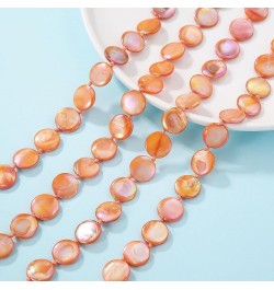 Flat Round Coin Shell Beads Long Knotted Necklace Natural Mother of Pearl Handmade Jewelry For Women S-Orange $9.24 Necklaces