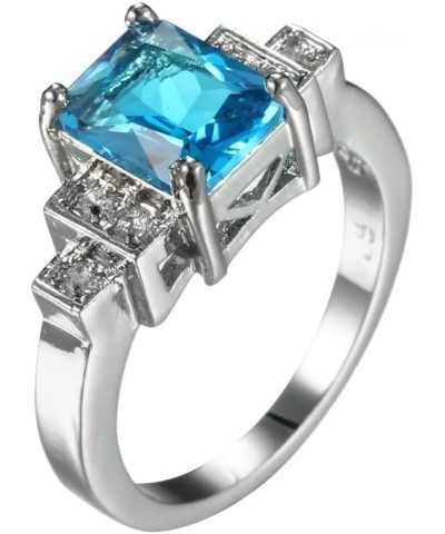 Silver Plated Emerald Cut Created Rainbow Topaz Blue Sapphire CZ Cubic Zirconia Filled Halo Wedding Engagement Band Elegant W...