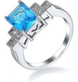 Silver Plated Emerald Cut Created Rainbow Topaz Blue Sapphire CZ Cubic Zirconia Filled Halo Wedding Engagement Band Elegant W...