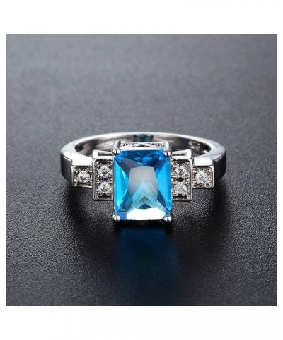 Silver Plated Emerald Cut Created Rainbow Topaz Blue Sapphire CZ Cubic Zirconia Filled Halo Wedding Engagement Band Elegant W...