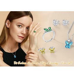 Butterfly Earrings Necklace Ring, 925 Sterling Silver Cute Ear Cuffs/Stackable Rings/Stud Earrings for Women Teen Girls -Stun...