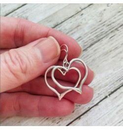 Minimalist Heart Shape Dangle Earrings for Women Girls Silver Tone Love Big Charms Drop Dangling Stud Earring Vintage Lightwe...