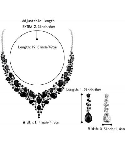 Women's Wedding Bridal Austrian Crystal Teardrop Cluster Statement Necklace Dangle Earrings Jewelry Set 14-Black Silver-Tone ...