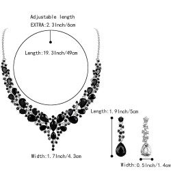 Women's Wedding Bridal Austrian Crystal Teardrop Cluster Statement Necklace Dangle Earrings Jewelry Set 14-Black Silver-Tone ...