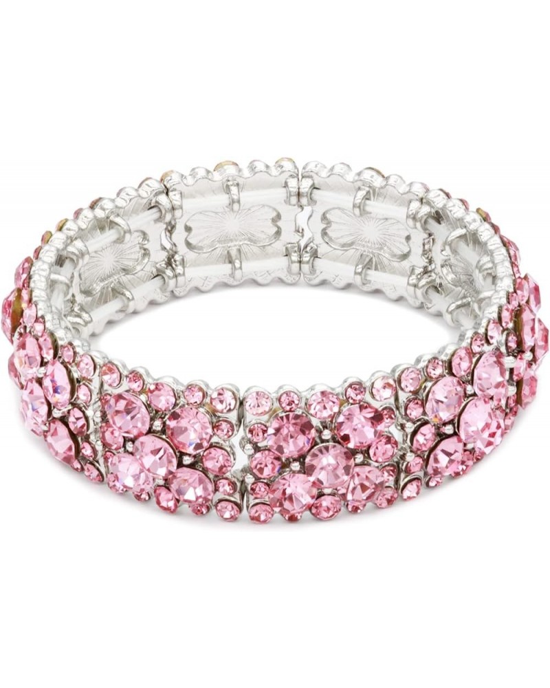 Round Shape Rhinestones Elastic Stretch Bracelet Party Jewelry for Women 7 Silver Pink $11.03 Bracelets