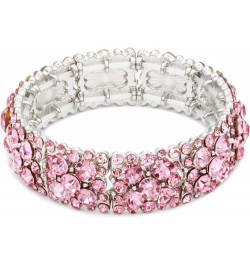 Round Shape Rhinestones Elastic Stretch Bracelet Party Jewelry for Women 7 Silver Pink $11.03 Bracelets