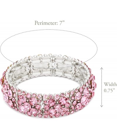 Round Shape Rhinestones Elastic Stretch Bracelet Party Jewelry for Women 7 Silver Pink $11.03 Bracelets