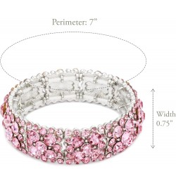 Round Shape Rhinestones Elastic Stretch Bracelet Party Jewelry for Women 7 Silver Pink $11.03 Bracelets