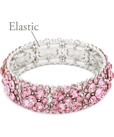 Round Shape Rhinestones Elastic Stretch Bracelet Party Jewelry for Women 7 Silver Pink $11.03 Bracelets