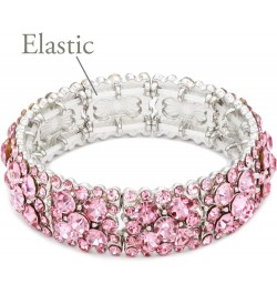 Round Shape Rhinestones Elastic Stretch Bracelet Party Jewelry for Women 7 Silver Pink $11.03 Bracelets